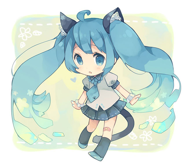 初音ミク かわいいちびキャラなイラスト壁紙画像 ボカロ