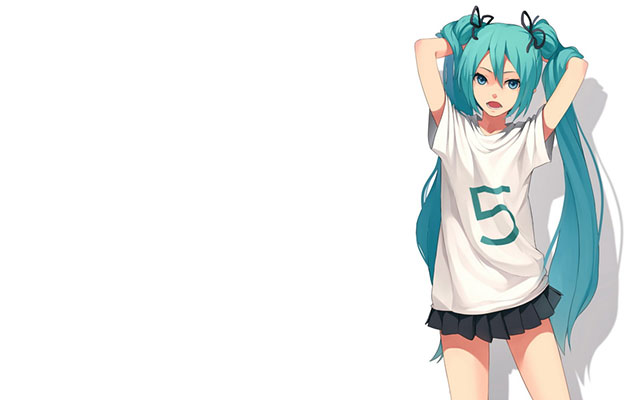 ラフなTシャツ姿の初音ミクのイラスト壁紙