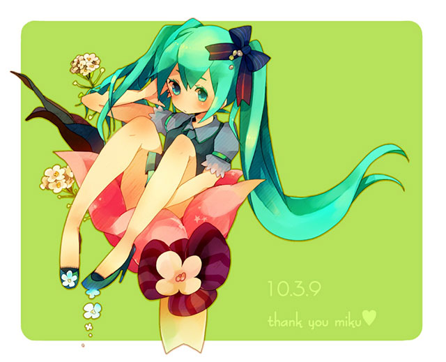 初音ミク 綺麗な花と可愛いミクのイラスト壁紙 ボカロ画像