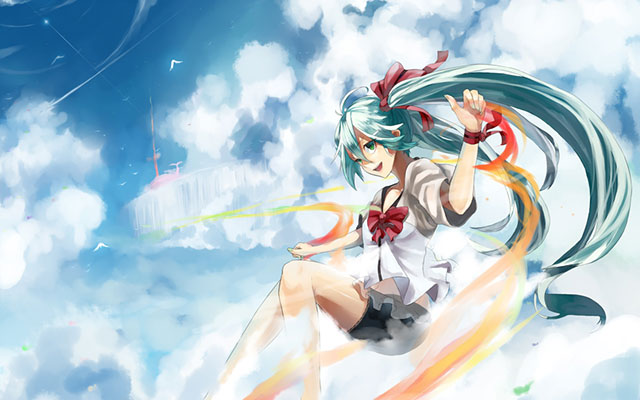 初音ミク 綺麗な青空の可愛いイラスト壁紙 ボカロ画像