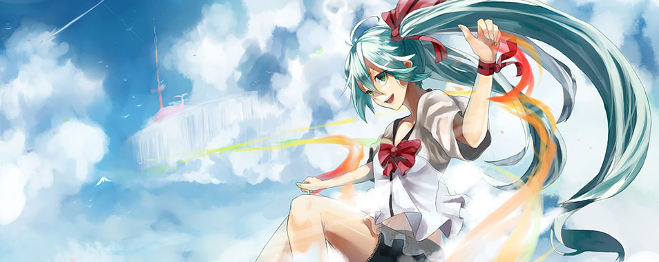 初音ミク 綺麗な青空の可愛いイラスト壁紙 ボカロ画像