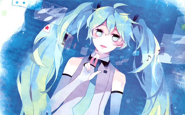 初音ミク 透明水彩絵具風の綺麗なイラスト壁紙 ボカロ画像