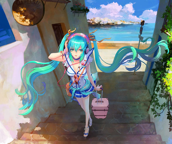 初音ミク 夏休みデザインの綺麗なイラスト壁紙 ボカロ画像