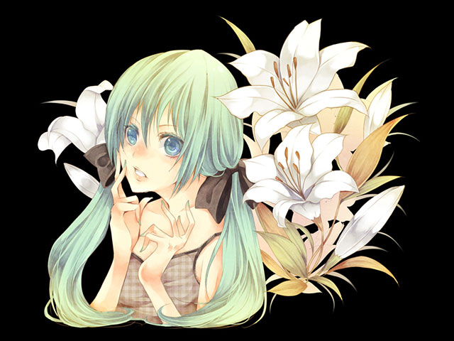 初音ミク シンプルな黒背景のイラスト壁紙 ボカロ画像