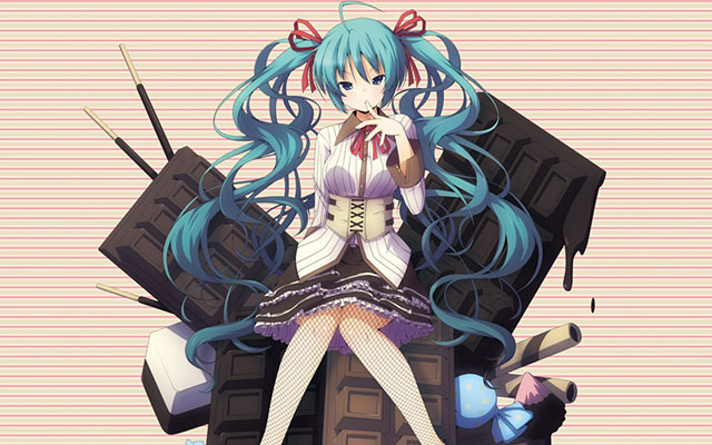 チョコレートやクッキーと初音ミクのガーリーなボカロ画像