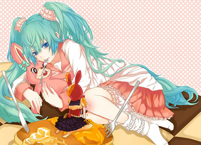 スイーツ(ホットケーキ)とミクのイラスト壁紙画像