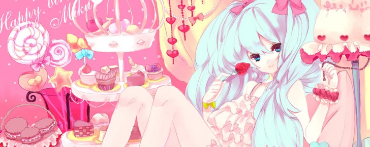 【初音ミク】ミクとスイーツの可愛いイラスト壁紙【ボカロ画像】