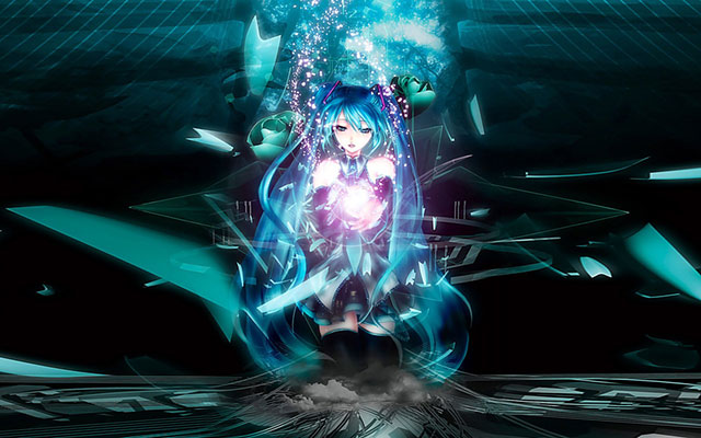 手の中の光と初音ミクの美しいイラスト壁紙画像