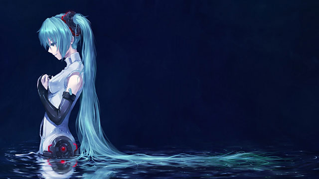 腰まで水に使ったアペミクの綺麗なイラスト壁紙画像
