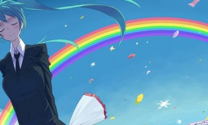 【初音ミク】虹とミクの綺麗なイラスト画像【ボカロ壁紙】