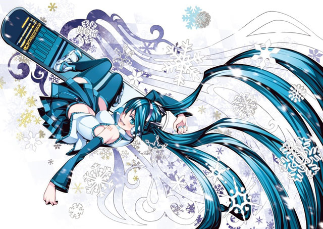 初音ミク ミクと雪の結晶の綺麗なイラスト画像 ボカロ壁紙