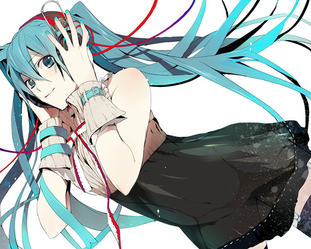 初音ミク ヘッドホンで曲を聴く可愛いイラスト画像 ボカロ壁紙