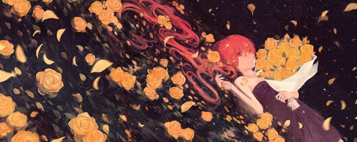 【初音ミク】バラの花とミクの美しいイラスト画像【ボカロ壁紙】