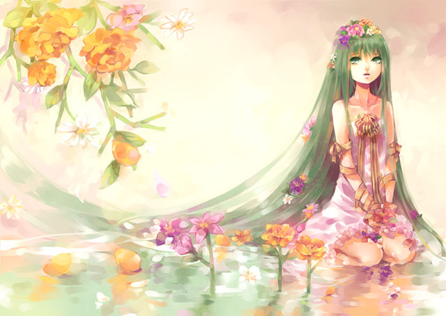 初音ミク 花とミクの高画質なイラスト画像 ボカロ壁紙