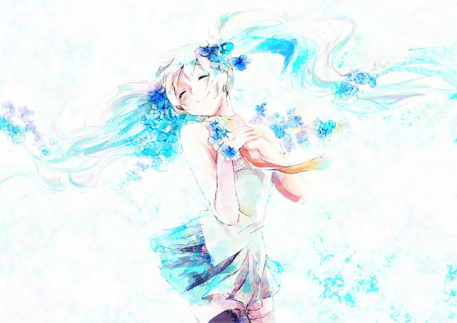 初音ミク 花とミクの高画質なイラスト画像 ボカロ壁紙