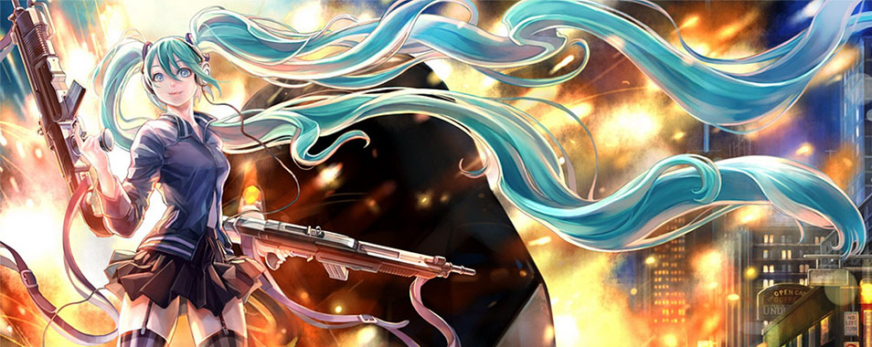 初音ミク 拳銃とミクのかっこいいイラスト画像 ボカロ壁紙