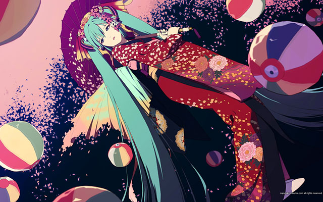 初音ミク 和風デザインが綺麗なイラスト画像 ボカロ壁紙