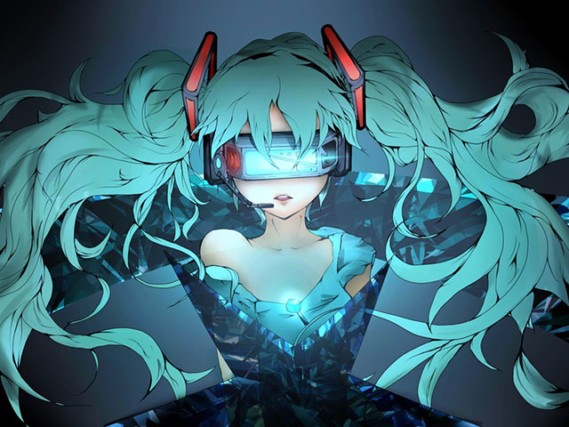 サイバーな雰囲気の初音ミクを描いたかっこいいイラスト壁紙画像