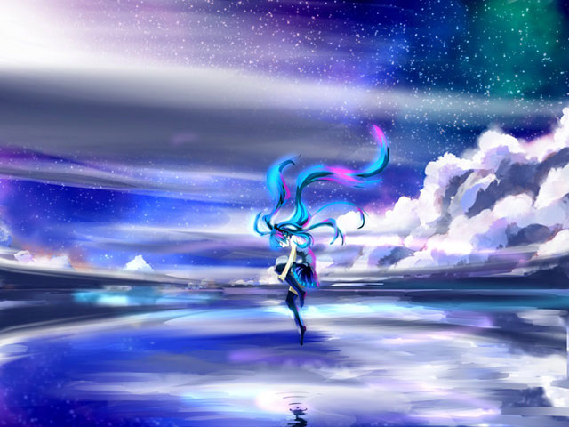 初音ミク 空と雲とミクの可愛いイラスト壁紙 ボカロ画像