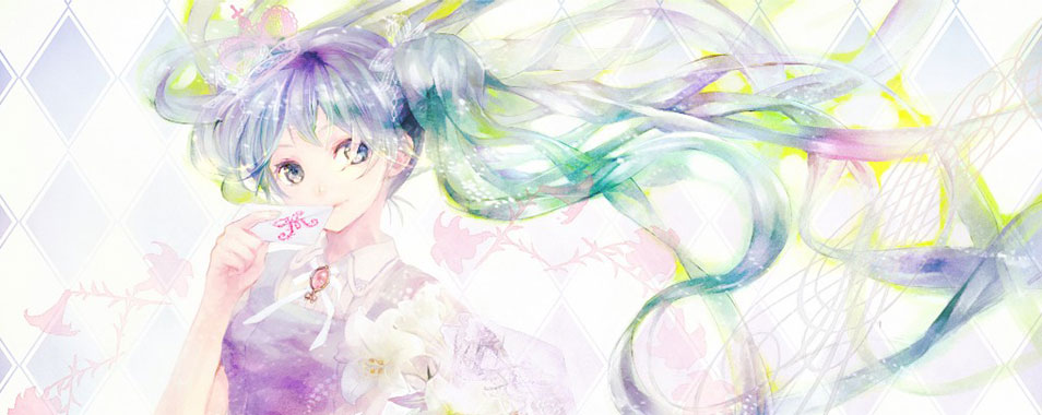 初音ミク 水彩画塗りの可愛いイラスト壁紙 ボカロ画像