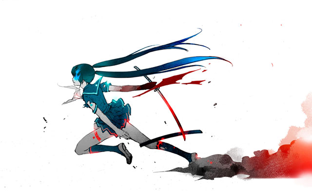 初音ミク 刀やソードのかっこいいイラスト壁紙 ボカロ画像