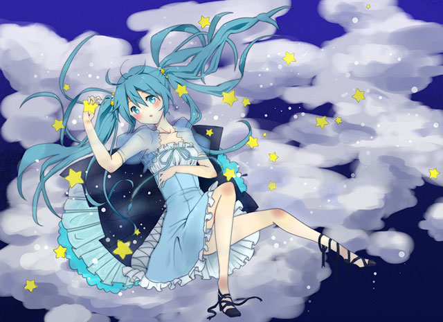 初音ミク 星柄デザインの可愛いイラスト画像 ボカロ壁紙