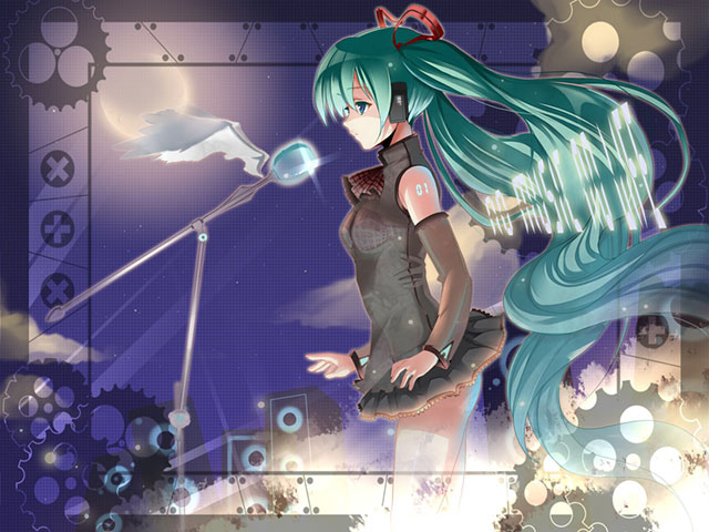 初音ミク ライブステージで歌うイラスト画像 ボカロ壁紙